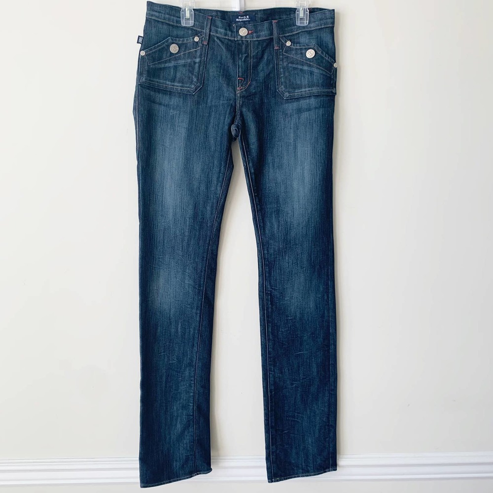 Rock & Republic Jeans Dark Wash Mid Rise Y2K 2000s Vintage Straight Leg 30/10